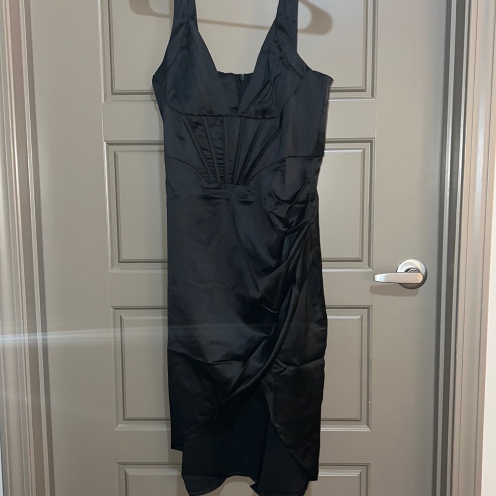 Black Satin Corset Top Dress